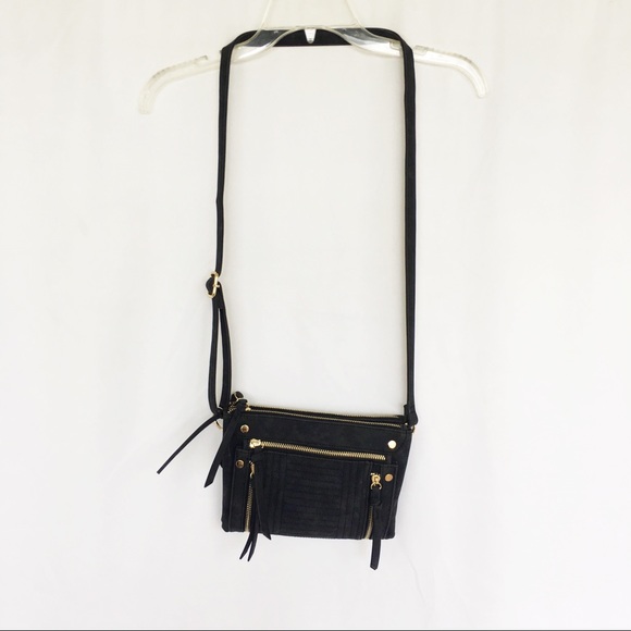 Gray vegan suede zippered crossbody bag - Picture 2 of 7